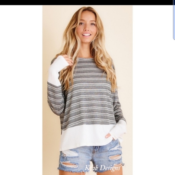 K FAB DESIGNS Casual Black and White Strip Top w/Contrast - Picture 5 of 5